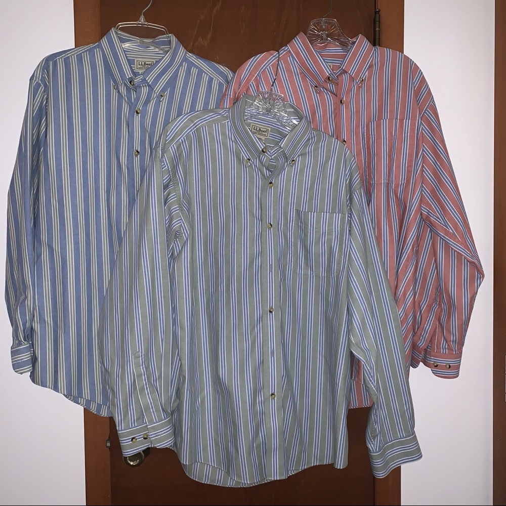 Lot of 3 Men’s Medium L.L. BEAN L/S Striped 100% Cotton Button Down Shirts EXC